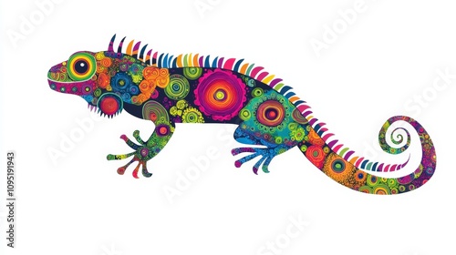 Colorful Artistic Lizard Illustration with Vibrant Patterns and Swirling Shapes, Perfect for Nature-Themed Projects and Design Work in Contemporary Art