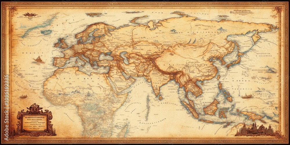 Obraz premium Antique World Map Depicting Eurasia and Surrounding Waters