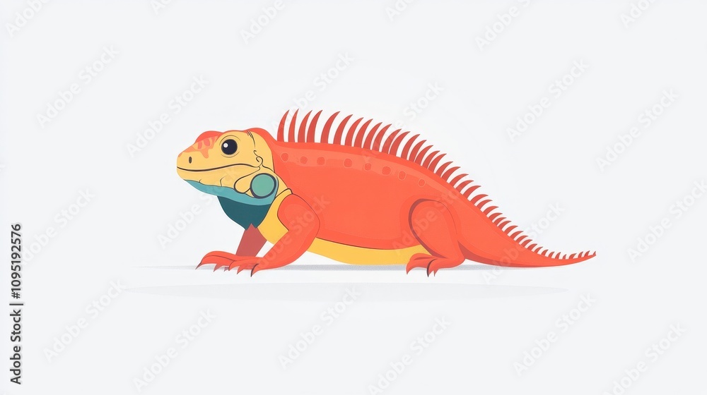 Fototapeta premium Vibrant Illustrated Iguana with Bright Red and Orange Colors, Ideal for Creative Projects, Animal Theme, Nature Graphics, and Educational Material