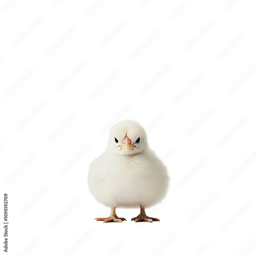 A solitary white chicken stands isolated transparent background