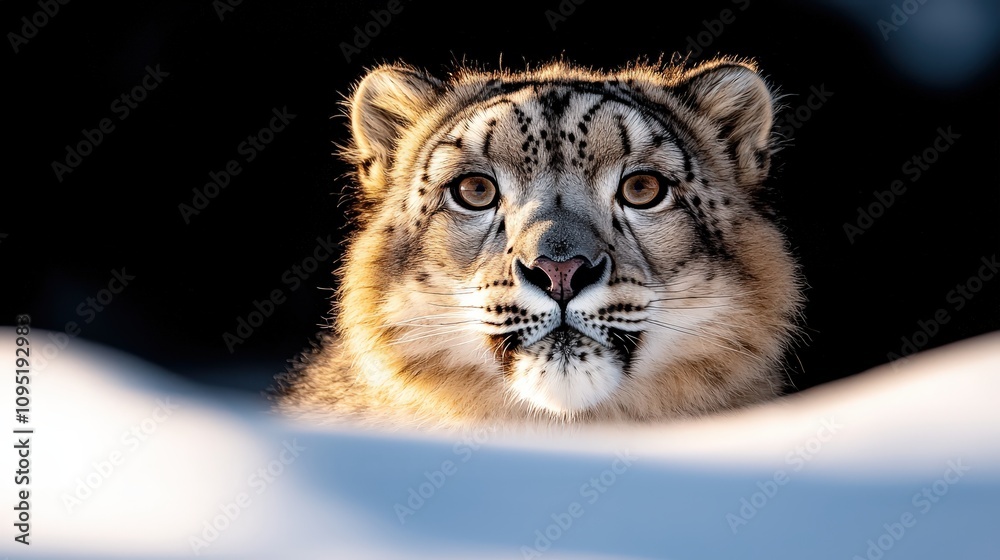 Obraz premium Majestic Snow Leopard in Winter Sunset Wild Cat Portrait