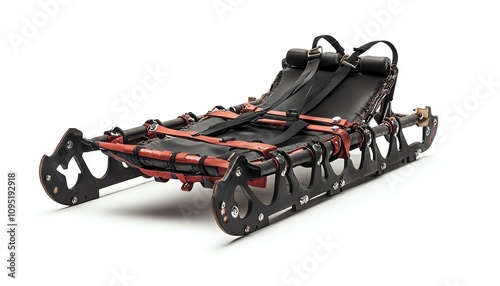 A resistance sled with a harness attached, leaning slightly forward isolate white background