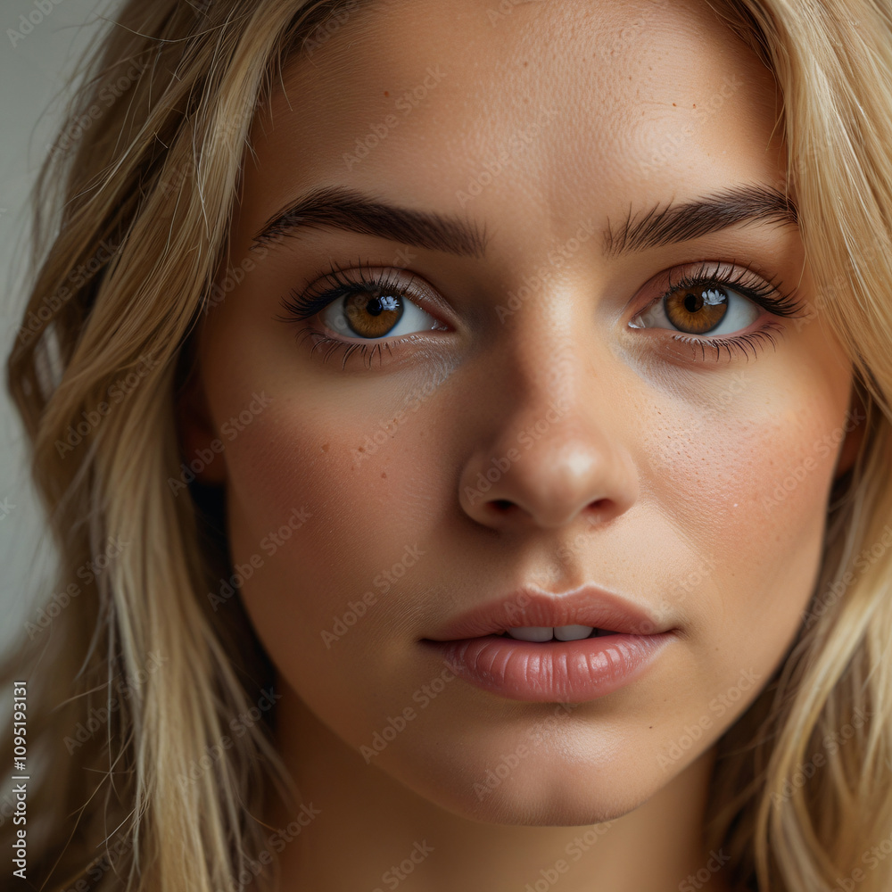 close up portrait of a woman, portrait of a woman, close up the face of a very beautiful blonde woman with fixed and determined look