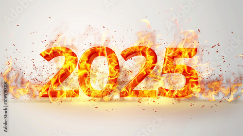 Isolated flaming 2025 year number symbol on white background