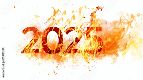 Isolated flaming 2025 year number symbol on white background