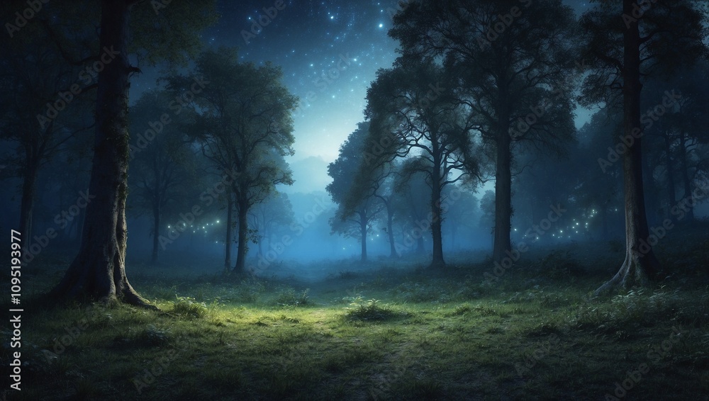 Dreamy Forest Clearing Beneath Moonlight, Perfect for Desktop Background Dreamy Forest Clearing Beneath Moonlight, Perfect for Desktop Background