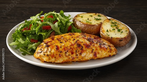 Grilled Chicken Breast Baked Potato Arugula Salad