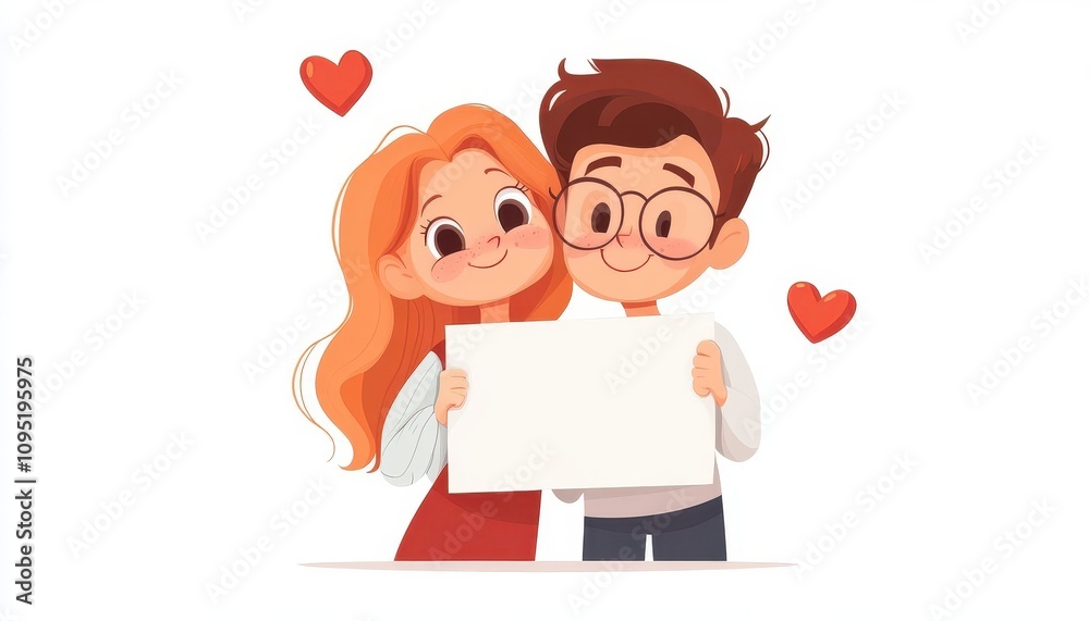Couple with blank signs, perfect for relationshipthemed joke, advertisement graphic, playful love