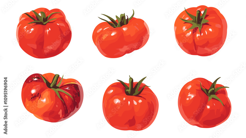 Vector clipart illustration set of rustic heirloom tomatoes isolated flat tomato on a white background Vector clipart illustration set of rustic heirloom tomatoes isolated flat tomato on a white background