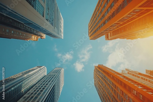 Sunlit City Street Steel Framework & Vertical Lines