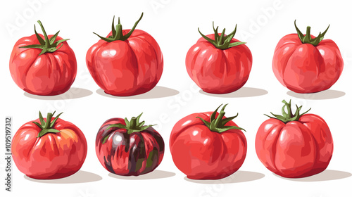 Vector clipart illustration set of rustic heirloom tomatoes isolated flat tomato on a white background
