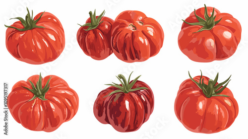 Vector clipart illustration set of rustic heirloom tomatoes isolated flat tomato on a white background