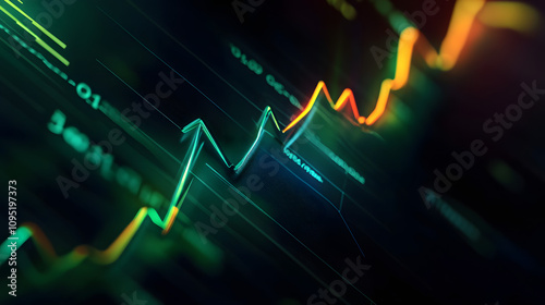 Jade sharp arrow moving up a financial graph, dark background, high detail,