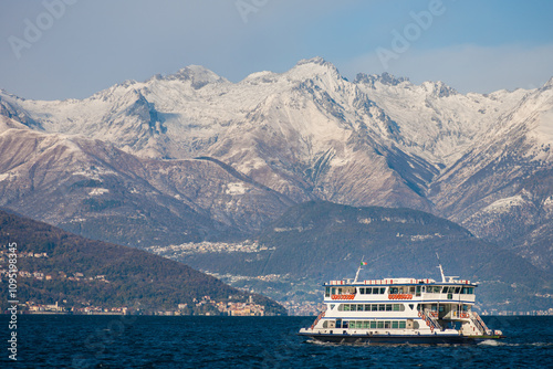 Ferry boat agains alps, Como Lake