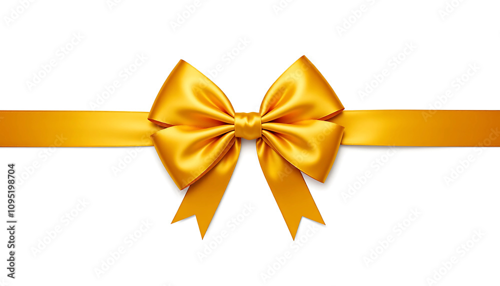 Golden Satin Ribbon Bow Isolated on White Background. Golden Satin Ribbon Bow Isolated on White Background.