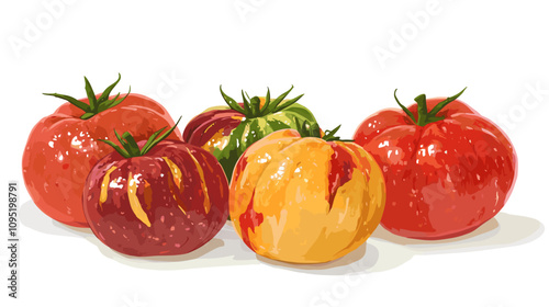 Vector clipart illustration set of rustic heirloom tomatoes isolated flat tomato on a white background