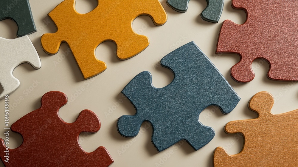 Colorful Jigsaw Puzzle Pieces on Beige Background Colorful Jigsaw Puzzle Pieces on Beige Background