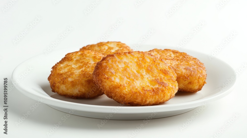 Hash Brown Breakfast. Delicious Potato Hash on White Plate with Crispy Fried Texture Hash Brown Breakfast. Delicious Potato Hash on White Plate with Crispy Fried Texture
