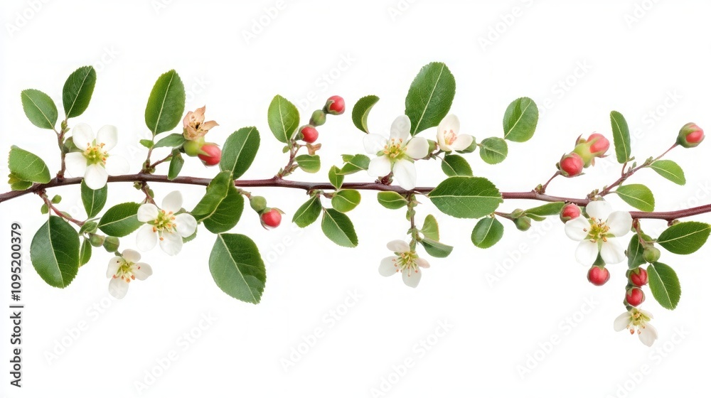 Spring Blossom Branch with White Flowers and Red Berries Spring Blossom Branch with White Flowers and Red Berries