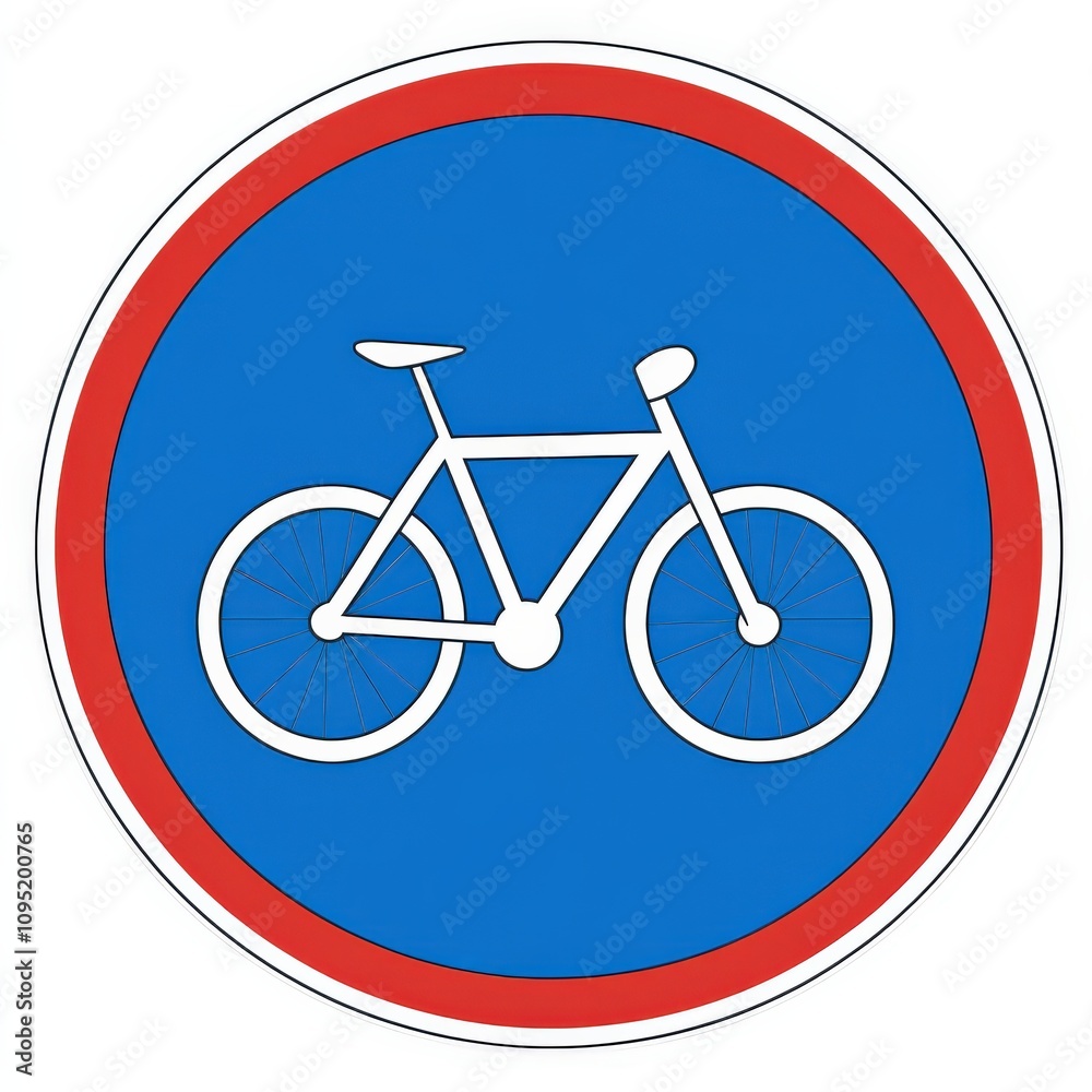 No Bicycle Signs. Traffic Symbol Warning Against Bikes on Blue Road No Bicycle Signs. Traffic Symbol Warning Against Bikes on Blue Road