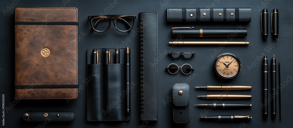 Elegant Black and Gold Stationery Flatlay Elegant Black and Gold Stationery Flatlay