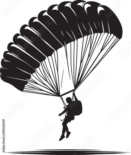 Skydiving parashoot flying silhouette vector illustration on white background