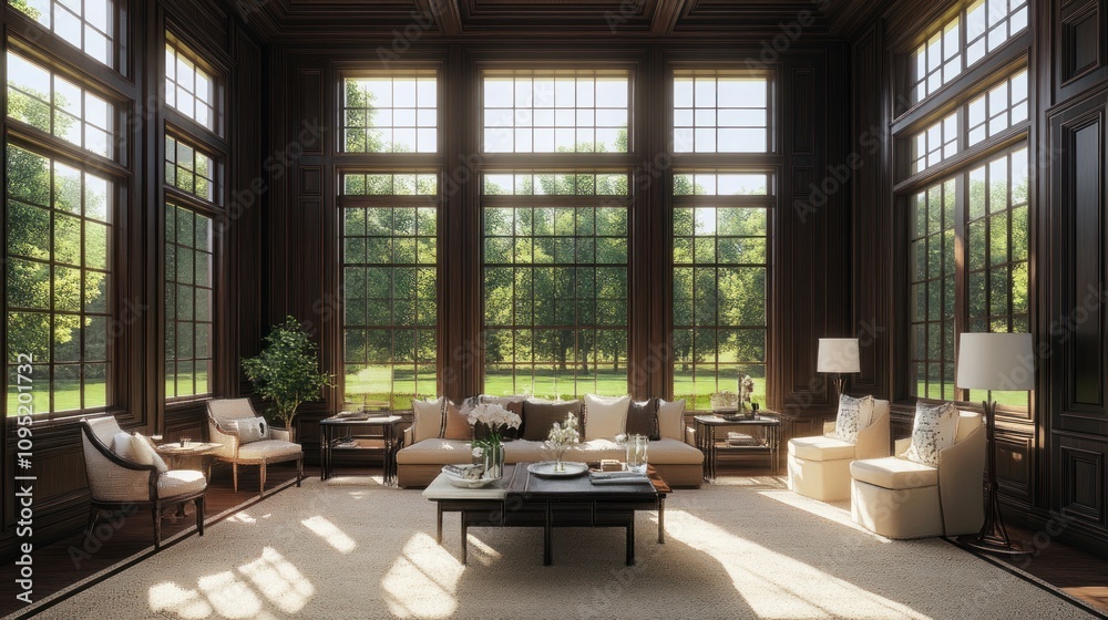 Sunlit Luxury Living Room with Expansive Windows Sunlit Luxury Living Room with Expansive Windows
