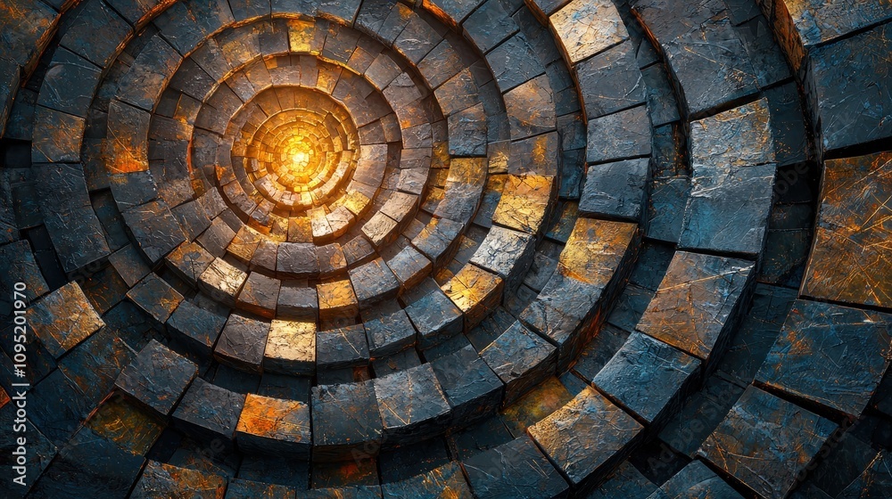 Fototapeta premium Abstract Grunge Gold Blue Stone Circle Background Texture