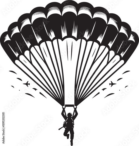Skydiving parashoot flying silhouette vector illustration on white background
