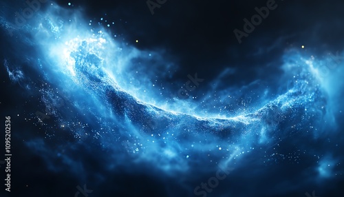 Digital vortex of blue particles, resembling a cosmic black hole