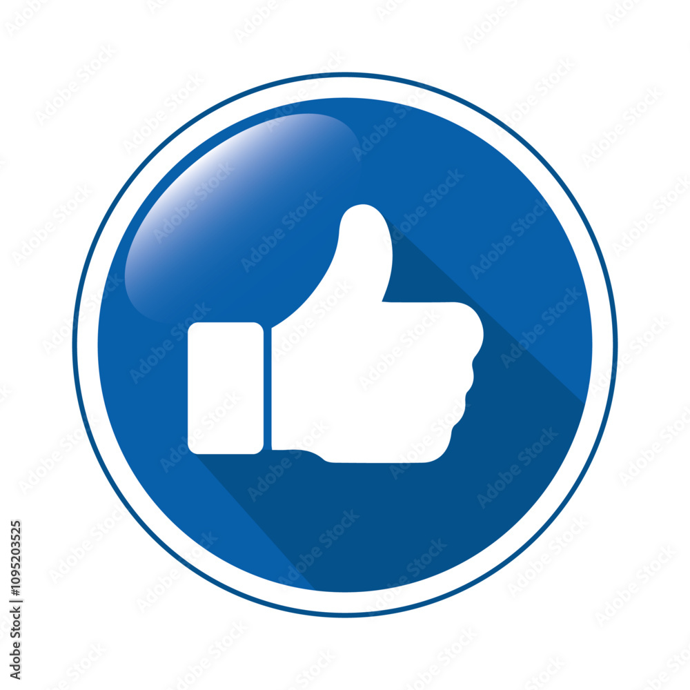Thumb up icon on blue 3D button isolated on transparent or white background, vector illustration Thumb up icon on blue 3D button isolated on transparent or white background, vector illustration