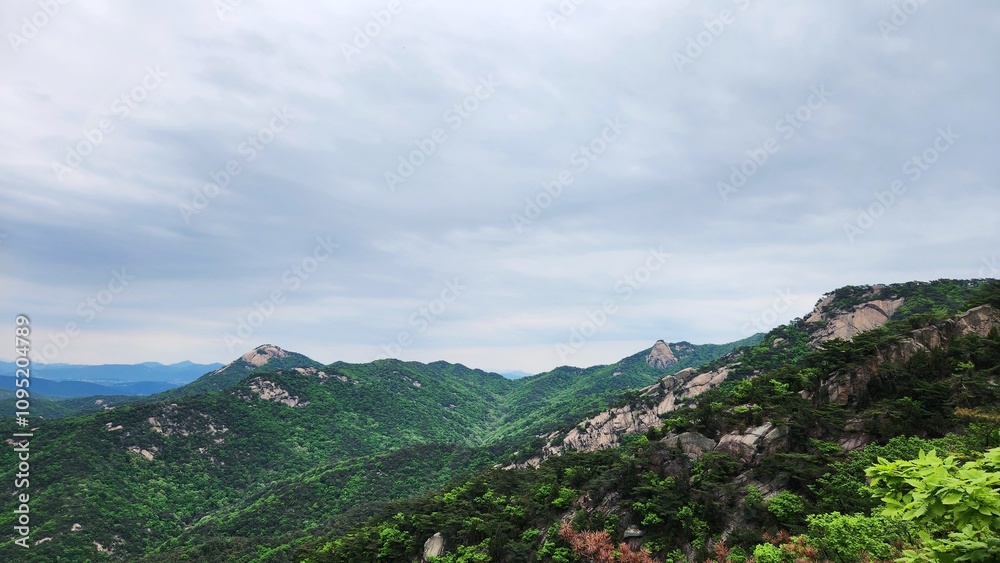 Naklejka premium Image of summer scenery of Dobongsan Mountain near Seoul, Korea. Hiking in Dobosan National Park. korea mountains. trekking. korean landscapes. bukhansan national park.