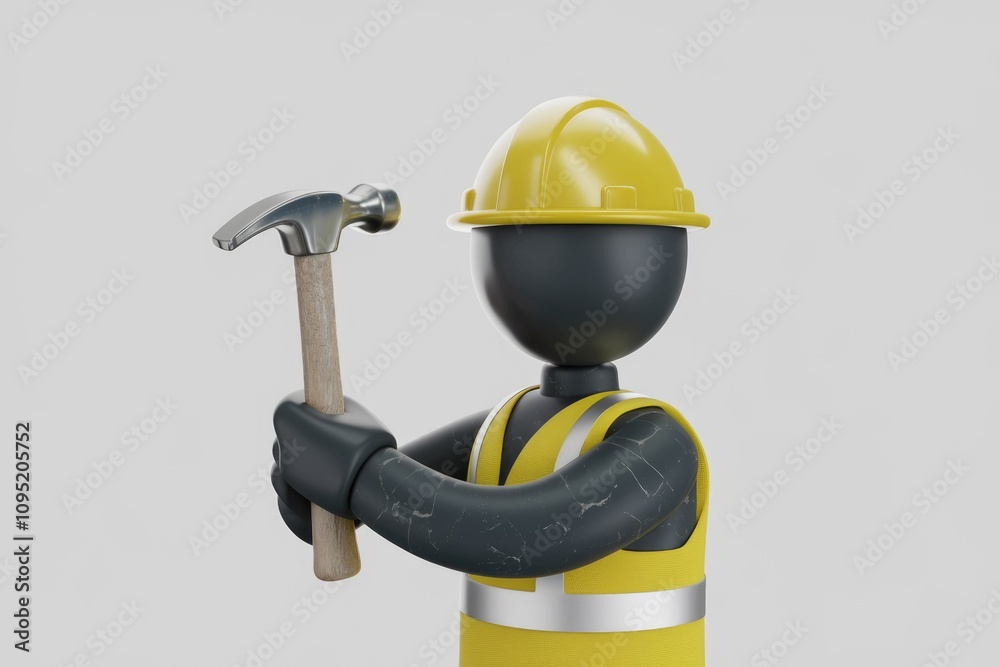 3D illustration of construction worker with hammer symbolizing building. 3D illustration of construction worker with hammer symbolizing building.