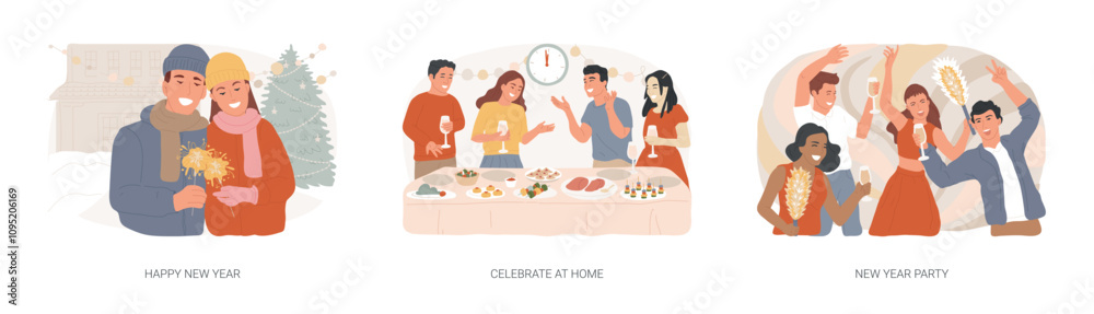 Obraz premium New Year celebration isolated cartoon vector illustrations se