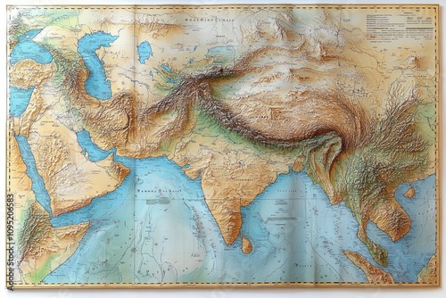 Detailed Relief Map of Middle East and South Asia photo