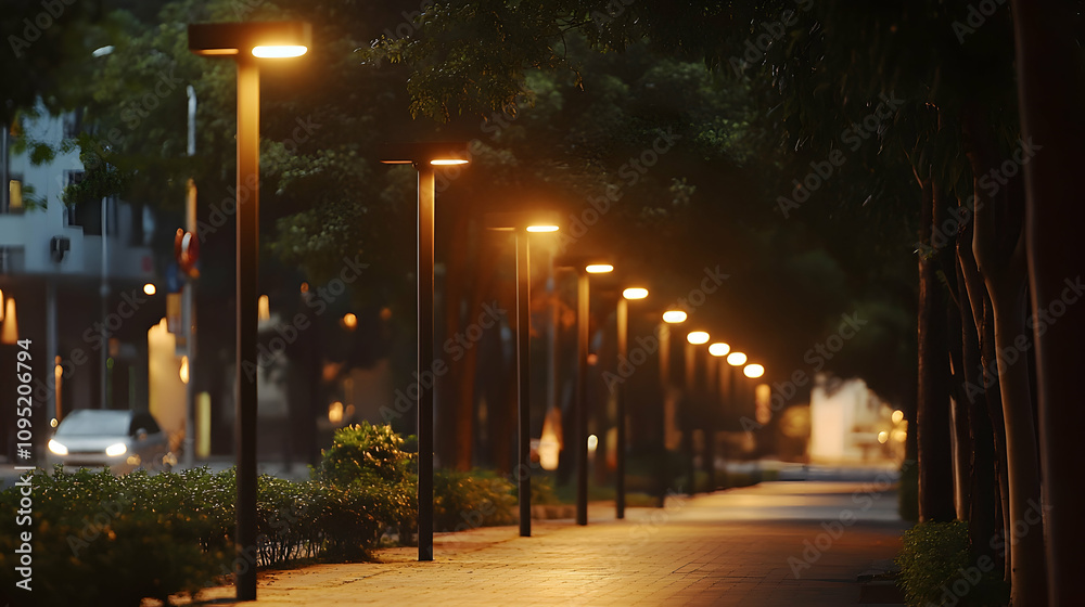 Fototapeta premium Modern street LED lighting pole with minimalist design. high quality image