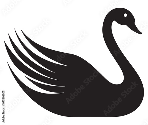 Cartoon swan icon silhouette vector, Black swan vector illustration