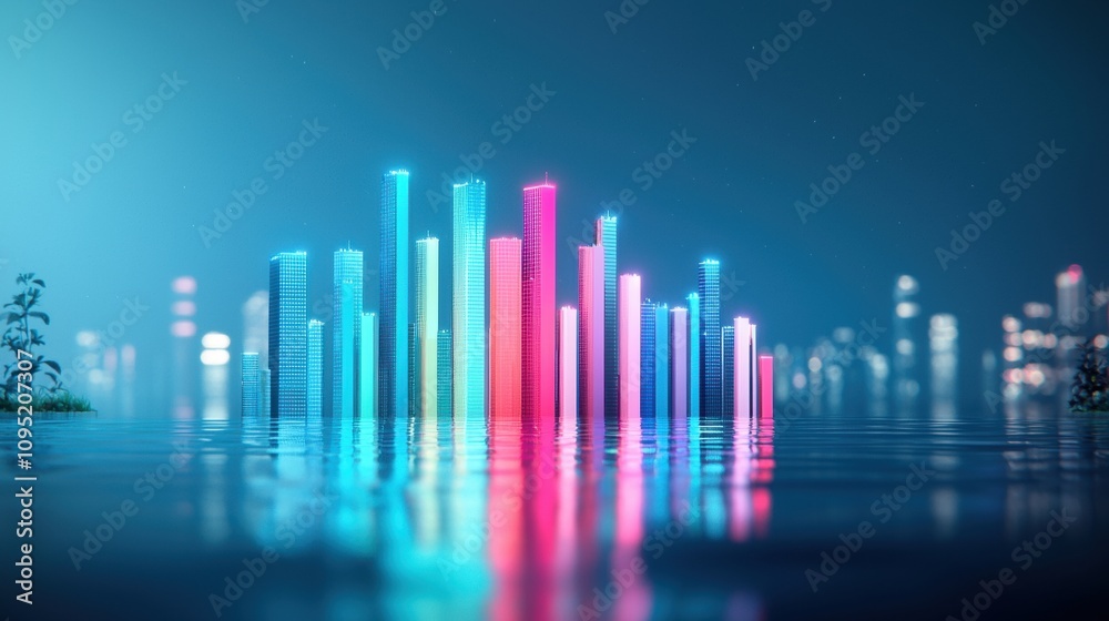 City Lights Panoramic view of a city skyline at night, with skyscrapers illuminated in a variety of colors. City Lights Panoramic view of a city skyline at night, with skyscrapers illuminated in a variety of colors.