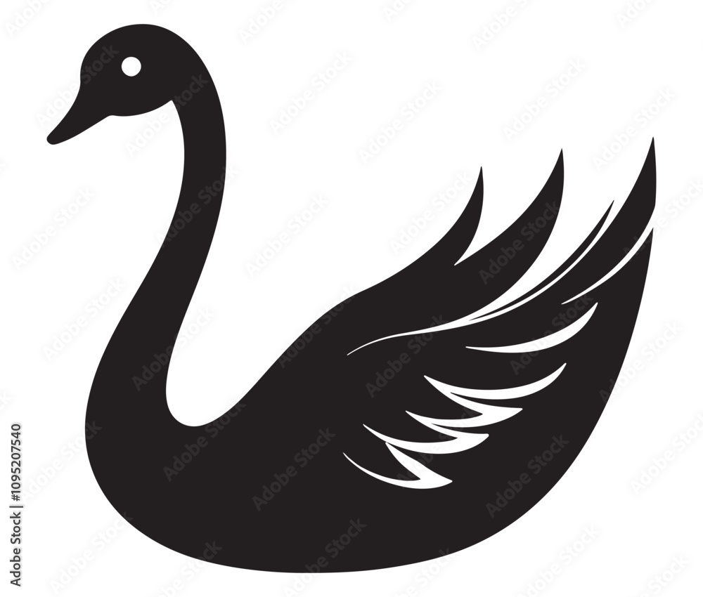 Fototapeta premium Cartoon swan icon silhouette vector, Black swan vector illustration