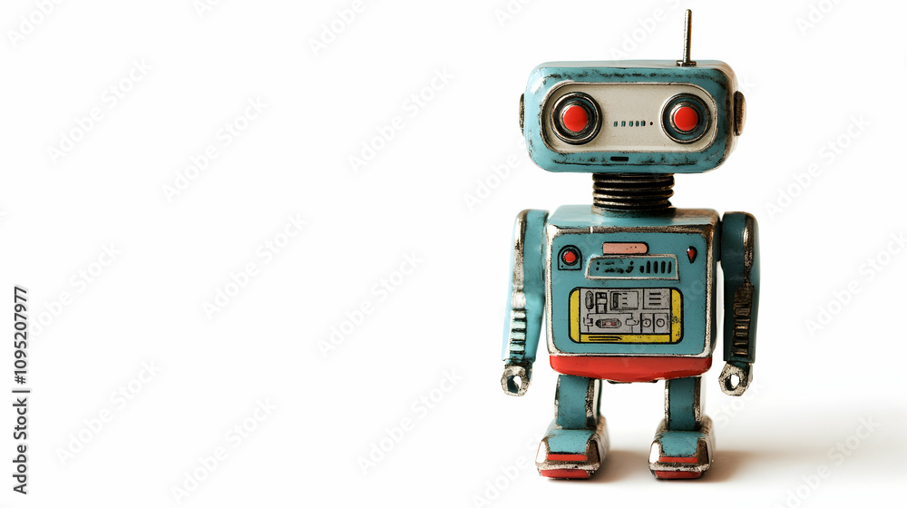 Nostalgic design of a retro toy robot isolated on a bright white background. high quality image Nostalgic design of a retro toy robot isolated on a bright white background. high quality image