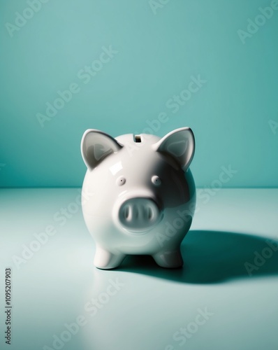 Ceramic Piggy Bank on Turquoise Background.