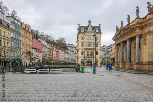 City landscape in winter. City landscape with historical buildings in an old town from the Baroque period. cityscape Karlovy Vary, Czechia