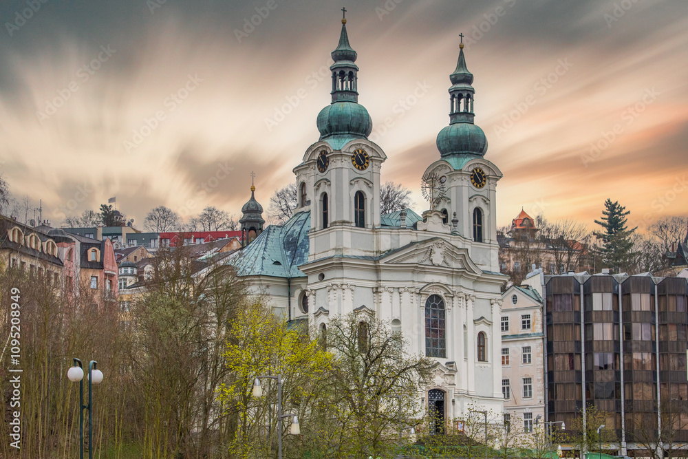 City landscape in winter. City landscape with historical buildings in an old town from the Baroque period. cityscape Karlovy Vary, Czechia City landscape in winter. City landscape with historical buildings in an old town from the Baroque period. cityscape Karlovy Vary, Czechia