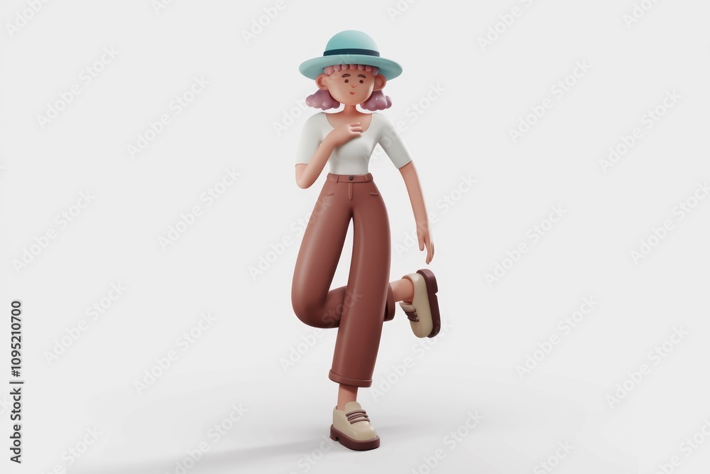 3D cartoon woman in colorful outfit striking pose. 3D cartoon woman in colorful outfit striking pose.