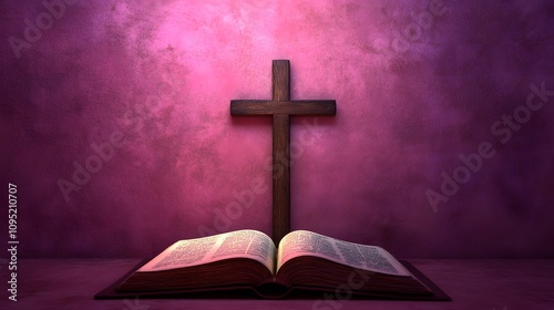 A wooden cross is placed on an open Bible, symbolizing the power of God's word and His grace in our lives