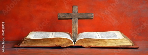 A wooden cross is placed on an open Bible, symbolizing the power of God's word and His grace in our lives