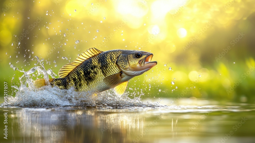 Large fish leaping from water at sunset.