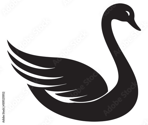 Cartoon swan icon silhouette vector, Black swan vector illustration