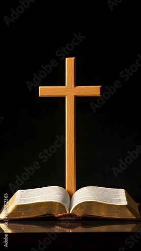 A wooden cross is placed on an open Bible, symbolizing the power of God's word and His grace in our lives