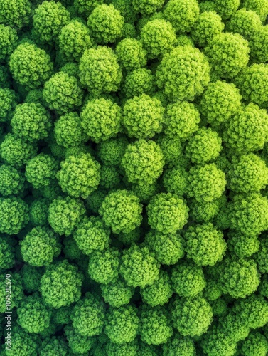 Vibrant overhead view of a lush green romanesco broccoli. Intricate fractal pattern exemplifies nature's mathematical brilliance. photo